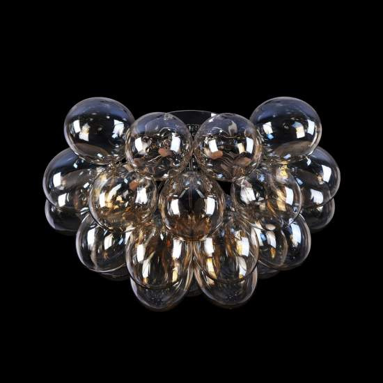 Plafoniera Contemporanea Baldo Metallo Nichel 8 Luci Diffusori Cognac MOD112CL-08G