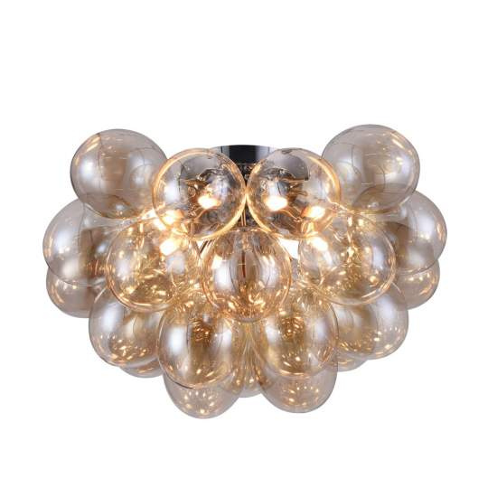 Plafoniera Contemporanea Baldo Metallo Nichel 8 Luci Diffusori Cognac MOD112CL-08G