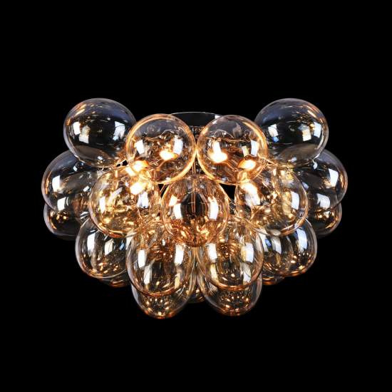 Plafoniera Contemporanea Baldo Metallo Nichel 8 Luci Diffusori Cognac MOD112CL-08G