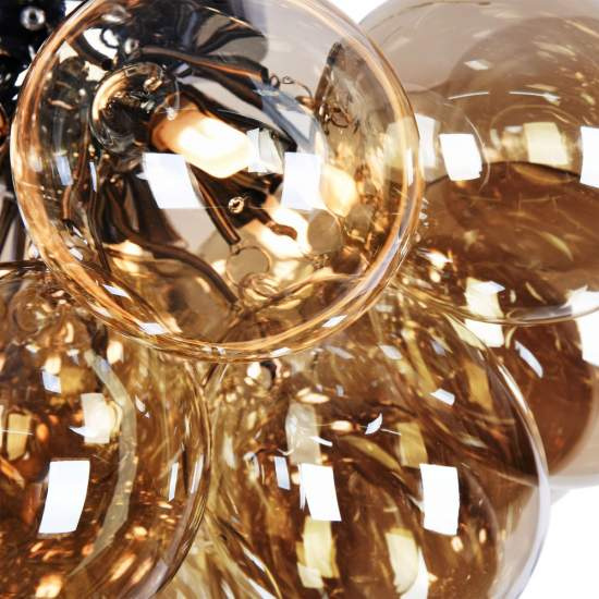 Plafoniera Contemporanea Baldo Metallo Nichel 8 Luci Diffusori Cognac MOD112CL-08G