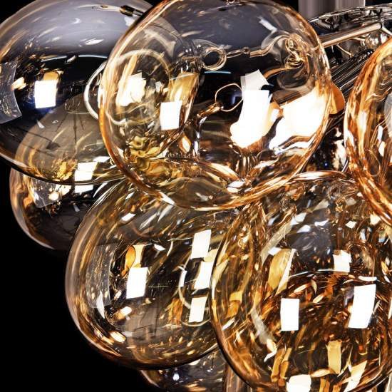 Plafoniera Contemporanea Baldo Metallo Nichel 8 Luci Diffusori Cognac MOD112CL-08G