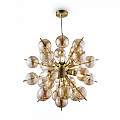 Lampadario Contemporanea Bolla Metallo Ottone 6 Luci Diffusori Vetro Ambra MOD133PL-06BS