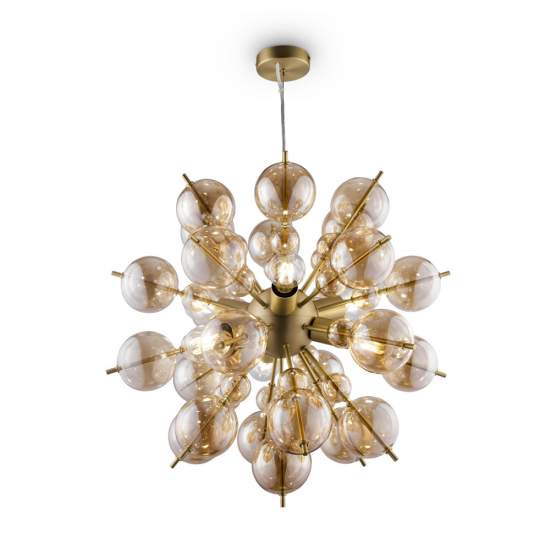 Lampadario Contemporanea Bolla Metallo Ottone 6 Luci Diffusori Vetro Ambra MOD133PL-06BS