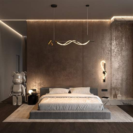 Lampadario A Sospensione Moderno Tau Alluminio Nero Luce Led 30W MOD166PL-L30GB3K