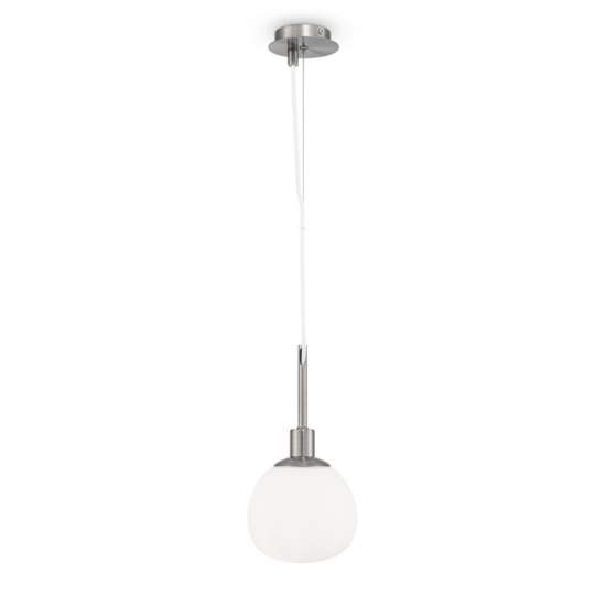 Sospensione Contemporanea Erich Metallo Nichel 1 Luce E Diffusore Bianco MOD221-PL-01-N