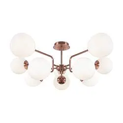 Lampadario Sospensione Erich Metallo Oro Rosa 10 Luci E Diffusori Bianchi