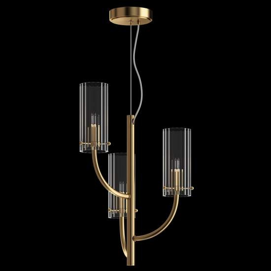 Lampadario Contemporaneo Arco Metallo Ottone 3 Luci Diffusori In Vetro MOD223PL-03BS