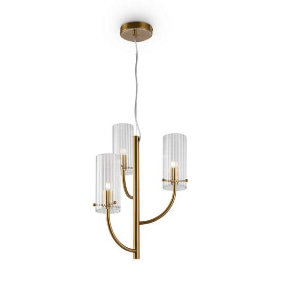 Lampadario Contemporaneo Arco Metallo Ottone 3 Luci Diffusori In Vetro MOD223PL-03BS