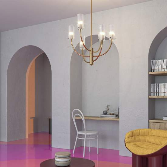 Lampadario Contemporaneo Arco Metallo Ottone 3 Luci Diffusori In Vetro MOD223PL-03BS