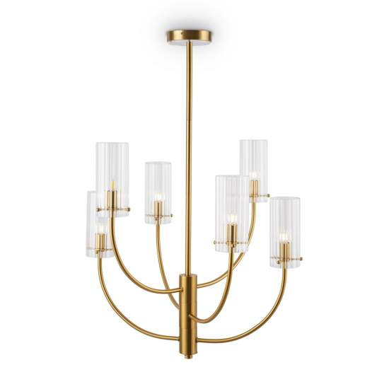 Lampadario Contemporaneo Arco Metallo Ottone 6 Luci Diffusori In Vetro MOD223PL-06BS