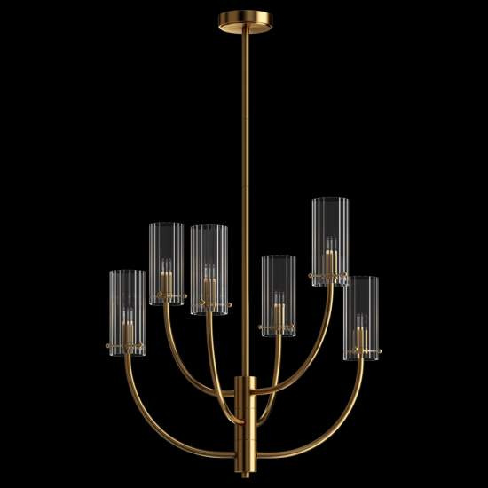 Lampadario Contemporaneo Arco Metallo Ottone 6 Luci Diffusori In Vetro MOD223PL-06BS