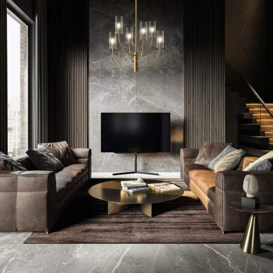 Lampadario Contemporaneo Arco Metallo Ottone 6 Luci Diffusori In Vetro MOD223PL-06BS