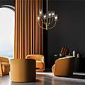 Lampadario Contemporaneo Arco Metallo Ottone 6 Luci Diffusori In Vetro MOD223PL-06BS