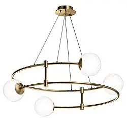 Lampadario Minimal Balance In Metallo Oro 4 Luci E Diffusori Sferici Bianchi