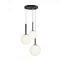 Lampadario Minimal Basic Form In Metallo Nero 3 Luci E Diffusori Bianchi MOD321PL-03B