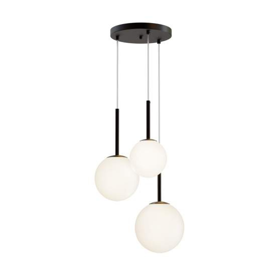 Lampadario Minimal Basic Form In Metallo Nero 3 Luci E Diffusori Bianchi MOD321PL-03B