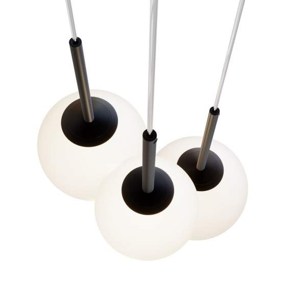 Lampadario Minimal Basic Form In Metallo Nero 3 Luci E Diffusori Bianchi MOD321PL-03B