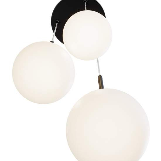 Lampadario Minimal Basic Form In Metallo Nero 3 Luci E Diffusori Bianchi MOD321PL-03B