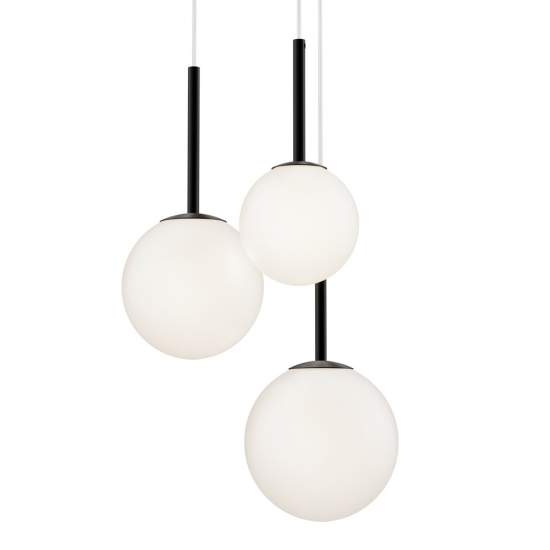 Lampadario Minimal Basic Form In Metallo Nero 3 Luci E Diffusori Bianchi MOD321PL-03B