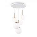 Lampadario Minimal Basic Form In Metallo Bianco E Oro 5 Luci E Diffusori Vetro MOD321PL-05G