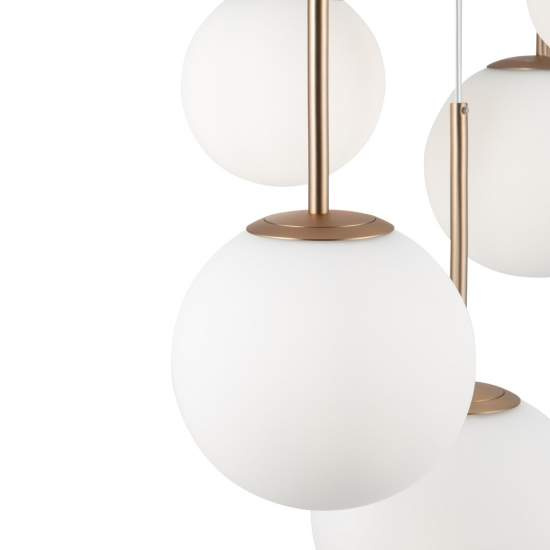 Lampadario Minimal Basic Form In Metallo Bianco E Oro 5 Luci E Diffusori Vetro MOD321PL-05G