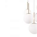 Lampadario Minimal Basic Form In Metallo Bianco E Oro 5 Luci E Diffusori Vetro MOD321PL-05G