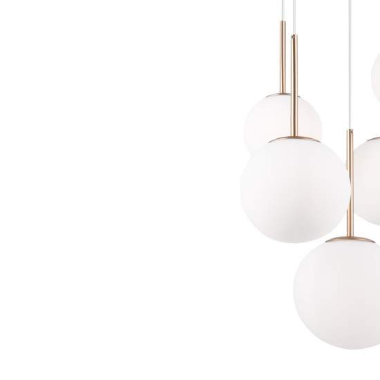 Lampadario Minimal Basic Form In Metallo Bianco E Oro 5 Luci E Diffusori Vetro MOD321PL-05G
