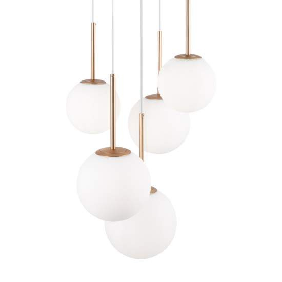 Lampadario Minimal Basic Form In Metallo Bianco E Oro 5 Luci E Diffusori Vetro MOD321PL-05G