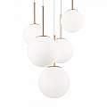 Lampadario Minimal Basic Form In Metallo Bianco E Oro 5 Luci E Diffusori Vetro MOD321PL-05G