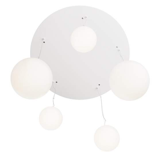 Lampadario Minimal Basic Form In Metallo Bianco 5 Luci Con Diffusori In Vetro MOD321PL-05W1