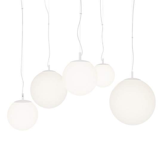 Lampadario Minimal Basic Form In Metallo Bianco 5 Luci Con Diffusori In Vetro MOD321PL-05W1