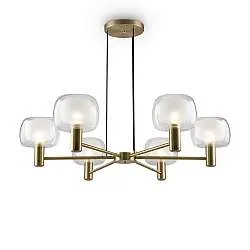 Lampadario Contemporaneo Vision Alluminio Oro 6 Luci Diffusori In Vetro Trasp