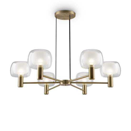Lampadario Contemporaneo Vision Alluminio Oro 6 Luci Diffusori In Vetro Trasp MOD411PL-06G