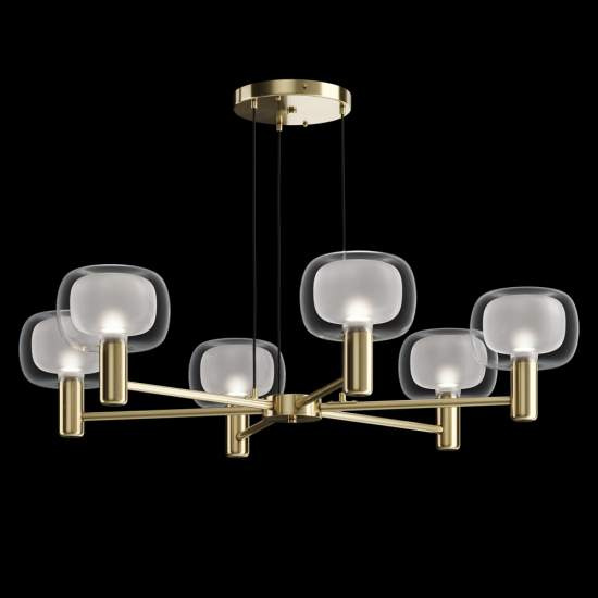 Lampadario Contemporaneo Vision Alluminio Oro 6 Luci Diffusori In Vetro Trasp MOD411PL-06G