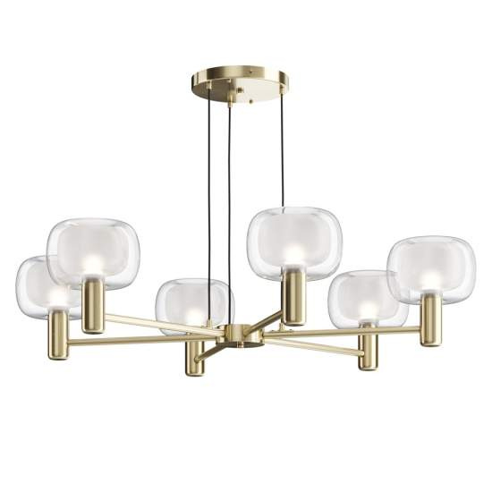 Lampadario Contemporaneo Vision Alluminio Oro 6 Luci Diffusori In Vetro Trasp MOD411PL-06G