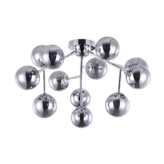 Lampadario Contemporaneo Dallas Metallo Cromo 12 Luci Diffusori Fumè MOD545PL-12CH