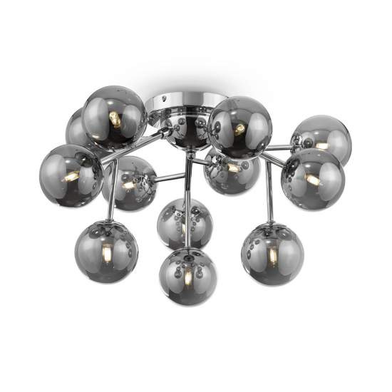 Lampadario Contemporaneo Dallas Metallo Cromo 12 Luci Diffusori Fumè MOD545PL-12CH