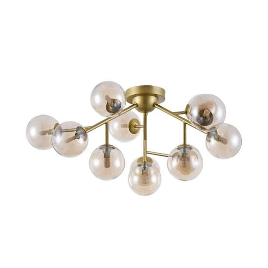 Lampadario Contemporaneo Dallas Metallo Oro 12 Luci Diffusori Ambra MOD545PL-12G