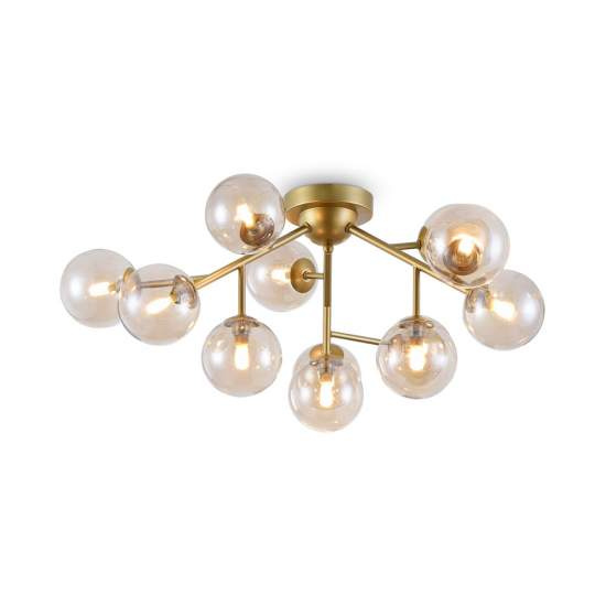 Lampadario Contemporaneo Dallas Metallo Oro 12 Luci Diffusori Ambra MOD545PL-12G