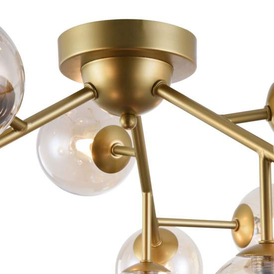 Lampadario Contemporaneo Dallas Metallo Oro 12 Luci Diffusori Ambra MOD545PL-12G
