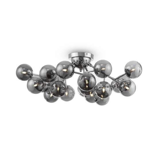 Lampadario Contemporaneo Dallas Metallo Cromo 20 Luci Diffusori Fumè MOD545PL-20CH
