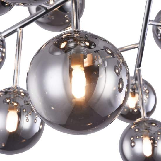Lampadario Contemporaneo Dallas Metallo Cromo 20 Luci Diffusori Fumè MOD545PL-20CH