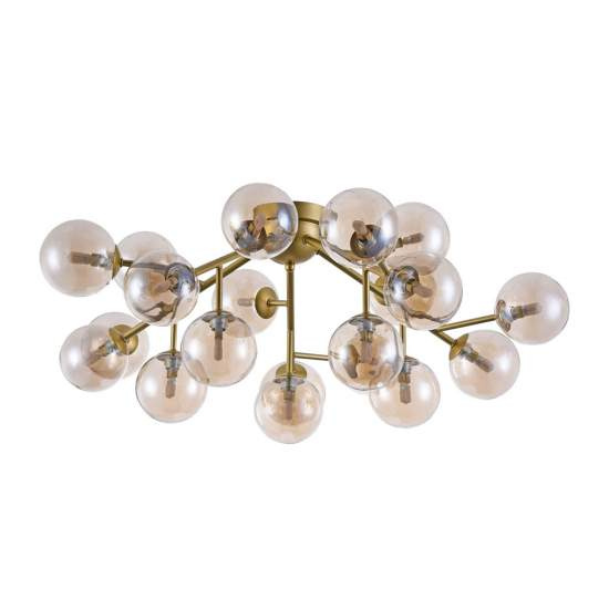 Lampadario Contemporaneo Dallas Metallo Oro 20 Luci Diffusori Ambra MOD545PL-20G