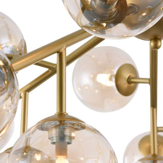 Lampadario Contemporaneo Dallas Metallo Oro 20 Luci Diffusori Ambra MOD545PL-20G