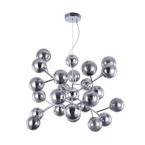 Lampadario Contemporaneo Dallas Metallo Cromo 24 Luci Diffusori Fumè MOD545PL-24CH