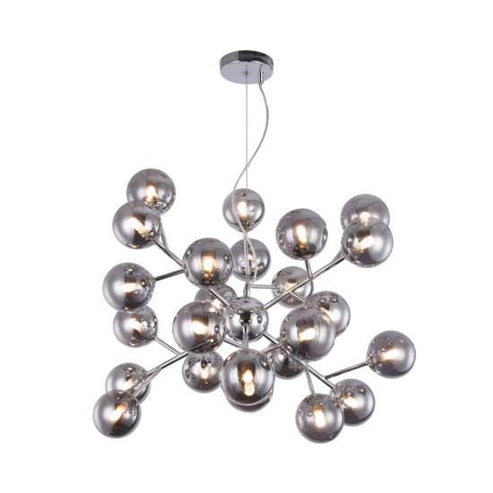 Lampadario Contemporaneo Dallas Metallo Cromo 24 Luci Diffusori Fumè MOD545PL-24CH