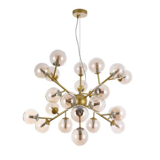 Lampadario Contemporaneo Dallas Metallo Oro 24 Luci Diffusori Ambra MOD545PL-24G