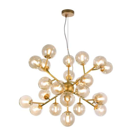 Lampadario Contemporaneo Dallas Metallo Oro 24 Luci Diffusori Ambra MOD545PL-24G