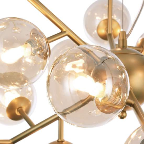 Lampadario Contemporaneo Dallas Metallo Oro 24 Luci Diffusori Ambra MOD545PL-24G