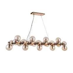 Lampadario Contemporaneo Dallas Metallo Oro 25 Luci Diffusori Vetro Ambra